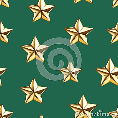 Seamless pattern of realistic 3d glossy golden star. Decorative 3d winner emblem, Christmas star element. Happy New Year vector Vector Illustration