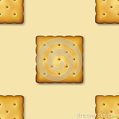 Seamless Pattern with Realistic Vector 3d Square Delicious Cookies Rustic, Cracker, Biscuit. Design Template of Sweet Vector Illustration