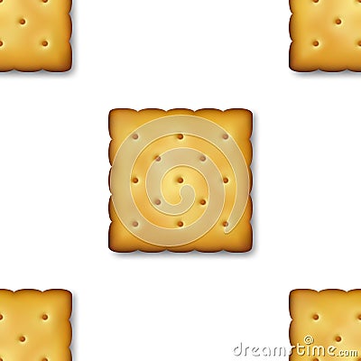 Seamless Pattern with Realistic Vector 3d Square Delicious Cookies Rustic, Cracker, Biscuit. Design Template of Sweet Vector Illustration