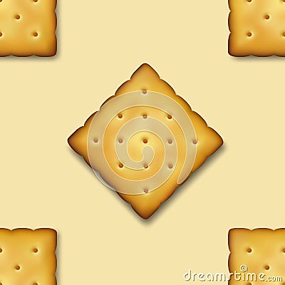 Seamless Pattern with Realistic Vector 3d Square Delicious Cookies Rustic, Cracker, Biscuit. Design Template of Sweet Vector Illustration