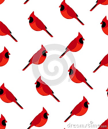 Seamless pattern with red cardinal. Vector Illustration