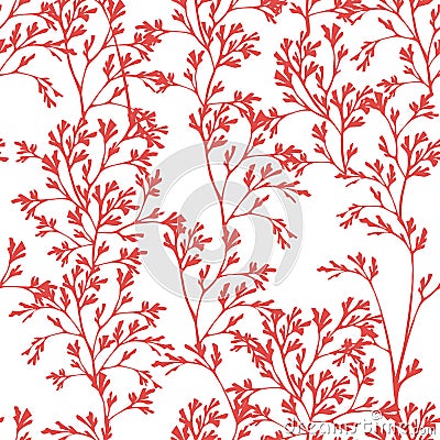 Seamless pattern of red coral seaweeds silhouettes flat vector illustration on white background Cartoon Illustration