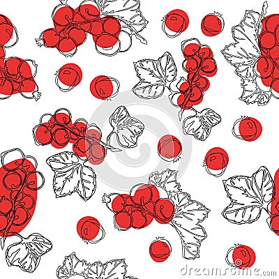 Seamless pattern of red currant fruit. White background with red currant berries. Best for design of food packaging juice breakfas Stock Photo