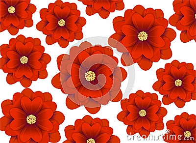 Seamless pattern with red 3d flowers Stock Photo