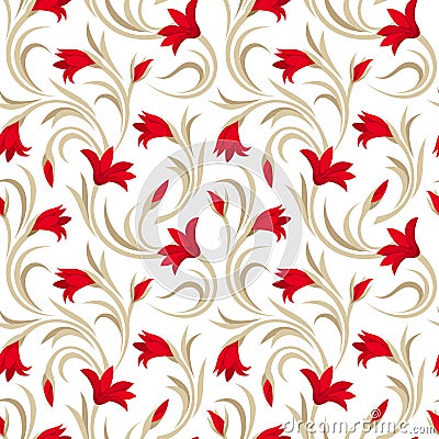 Seamless pattern with red gladiolus flowers. Vector Illustration