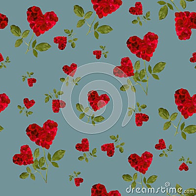 Seamless pattern red heart rose petals Stock Photo