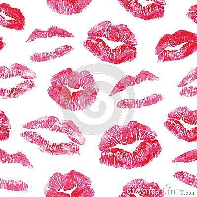 Seamless pattern - red lips kisses prints Vector Illustration