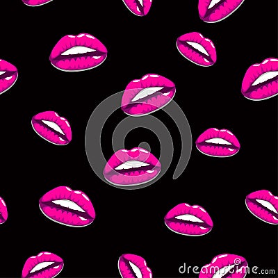 Seamless pattern - red lips kisses prints background Vector Illustration