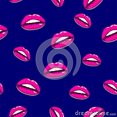 Seamless pattern - red lips kisses prints background Vector Illustration