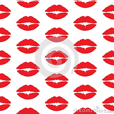 Seamless pattern with red lips on white background. Vector Illustration