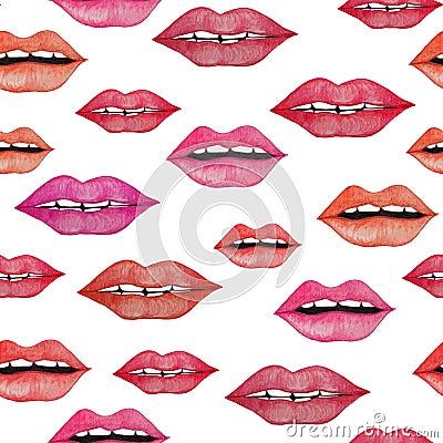 Seamless pattern with a red and pink lips. Hand painted Stock Photo