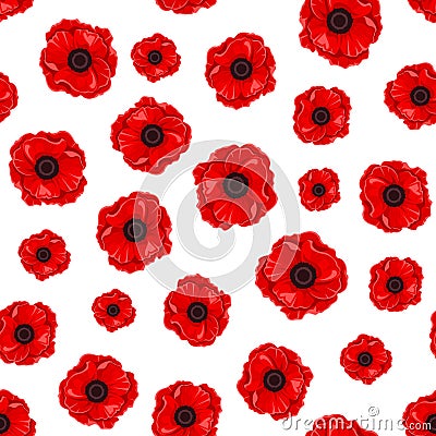 Seamless pattern with red poppies. Vector illustration. Vector Illustration