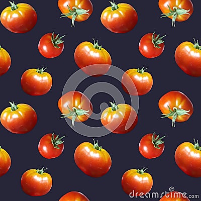 Seamless pattern. Red ripe tomatoes on a dark background Stock Photo