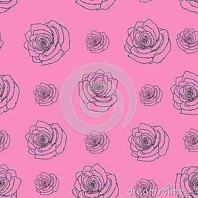 Seamless pattern with red roses on a pink background Vector Illustration