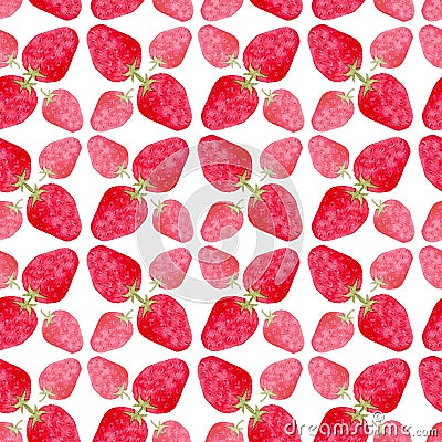 Seamless pattern with red strawberry . Cute background in watercolor. Sweet berry packaging design or wrapping paper. Homemade dec Stock Photo