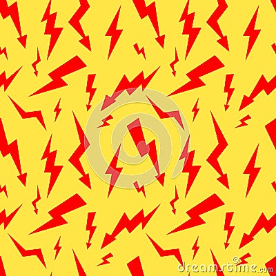 Seamless pattern with red thunderbolt on yellow Background . Can be used for wallpaper, pattern fills, web page Vector Illustration