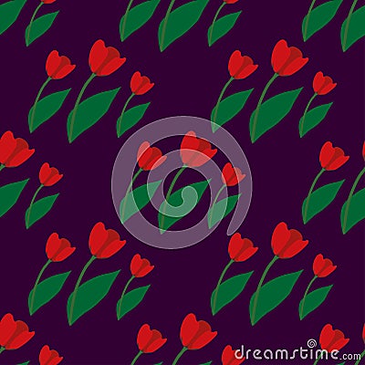 Seamless pattern with red tulips 2 Vector Illustration