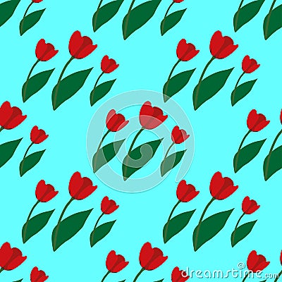 Seamless pattern with red tulips 3 Vector Illustration