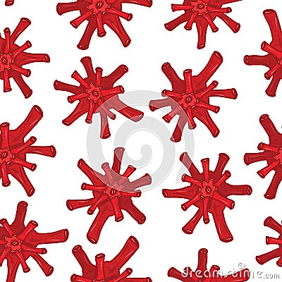 Seamless pattern with red viruses on white background. Vector illustrations in cartoon style Vector Illustration