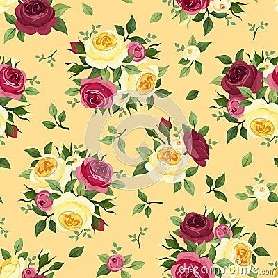 Seamless pattern with red and yellow roses. Vector Illustration