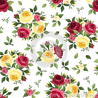 Seamless pattern with red and yellow roses on white. Vector illustration. Vector Illustration