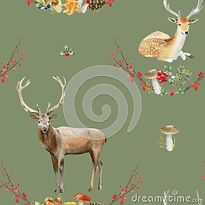 Seamless pattern repeated tile of watercolor animals Stock Photo