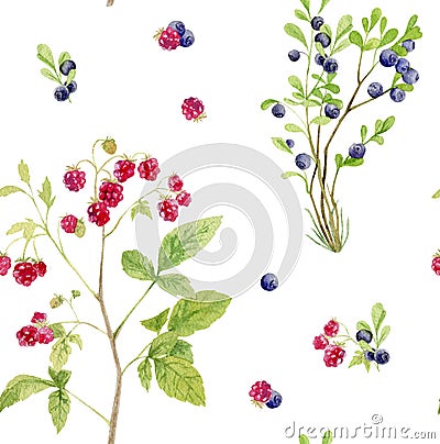 Seamless pattern repeated tile of watercolor berries Stock Photo