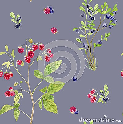 Seamless pattern repeated tile of watercolor berries Stock Photo