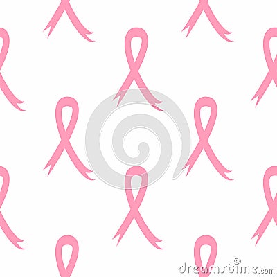 Seamless pattern with repeating pink ribbon. Breast cancer awareness month. Vector Illustration