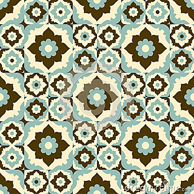 Seamless pattern retro ceramic tile design with floral ornate. Vector Illustration