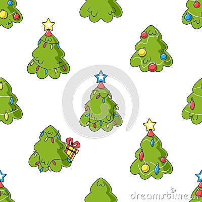 Seamless Pattern Retro Christmas Trees In Classic Holiday Colors, Perfect For Adding A Nostalgic Touch To Festive Decor Vector Illustration