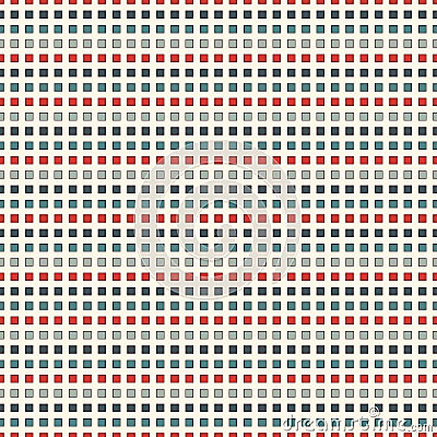 Seamless pattern with retro colors repeated squares. Horizontal dashed lines abstract background. Mosaic wallpaper. Vector Illustration
