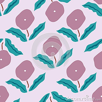 Seamless pattern with retro style flowers. Trendy light lilac floral texture. Vector illustration Vector Illustration