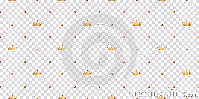 Seamless pattern in retro style with a gold crown and polka dots on white background. Cute wallpaper for little princesses. Vector Vector Illustration