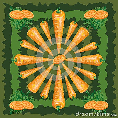 Seamless pattern of ripe carrot with leaves Vector Illustration