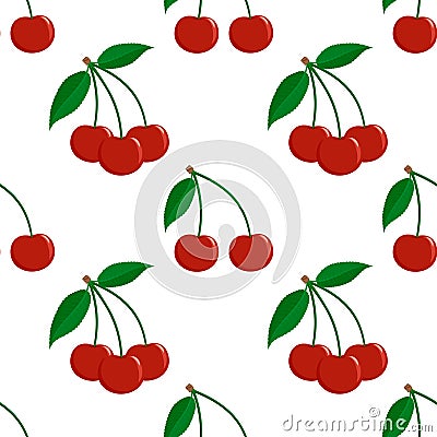 Seamless pattern from ripe red berries of a cherry Vector Illustration