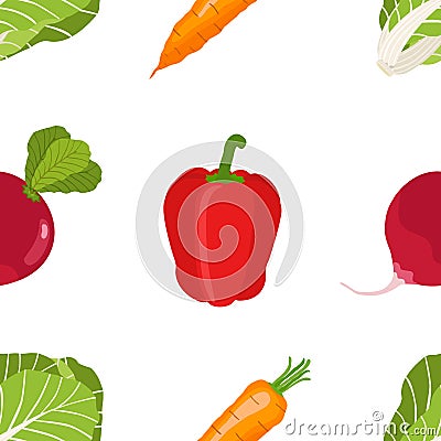 Seamless pattern of ripe vegetables from the garden. Red pepper, Stock Photo