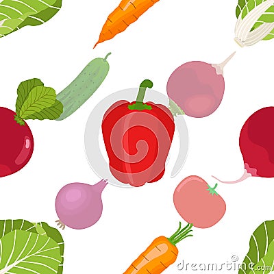 Seamless pattern of ripe vegetables from the garden. Red pepper, Vector Illustration