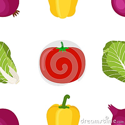 Seamless pattern of ripe vegetables from the garden. Yellow pepper Vector Illustration