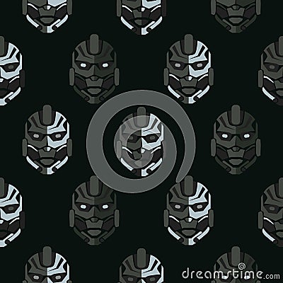 Seamless pattern of robots cartoon game style. Cool robots head toys for design of backgrounds, wallpapers, fabrics Vector Illustration