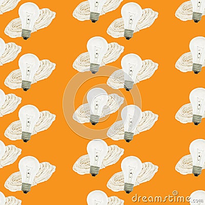 Seamless pattern with rope and light bulb on orange background Stock Photo