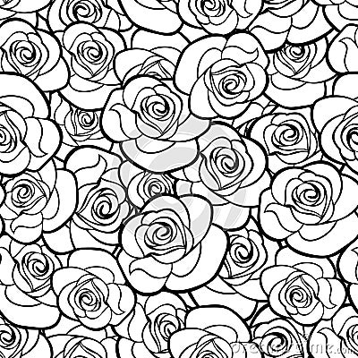 Seamless pattern with roses contours. Vector illustration. Vector Illustration