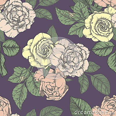 Seamless pattern with roses Vintage design Vector Illustration