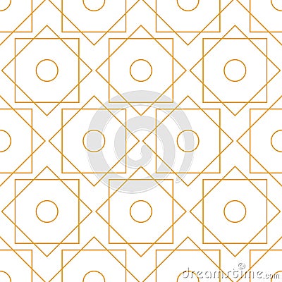 Seamless pattern with Rub el Hizb sign. Islamic Star. Symbol of Islam in gold color on white background. Line art. Modern design Vector Illustration