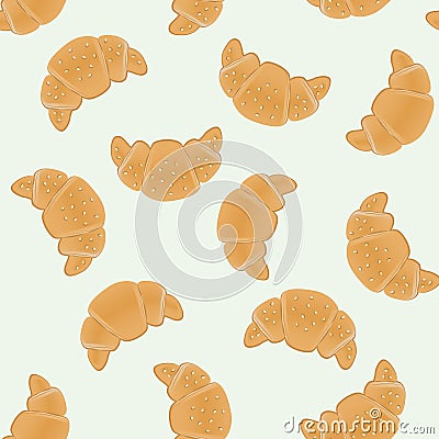 Seamless pattern with ruddy croissants for wrapping, kraft, cards, textile, print. Vector Illustration