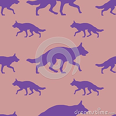 Seamless pattern. Running german shepherd dog puppy. Dog silhouette. Endless texture. Design for wallpaper, fabric Vector Illustration