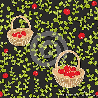 Seamless pattern with russian background with red northern berries. Vector Illustration