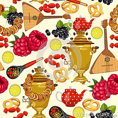 Seamless pattern with russian cuisine. Russian food vector background. Vector Illustration