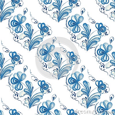 Seamless pattern with Russian ornament Gzel Stock Photo