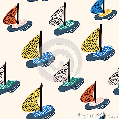 Seamless pattern with sailboats. Marine summer modern background. Vector Illustration Vector Illustration